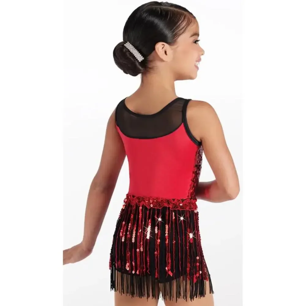 Pre-Owned Dance Costume Weissman 14410 Inter Child Red 3in1 Ballet Jazz Tap Seq